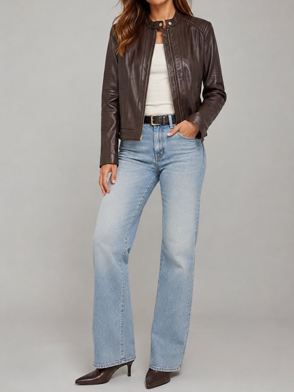 Cole Haan Women’s Brown Lambs Skin Leather Biker Moto Jacket  Size Large
